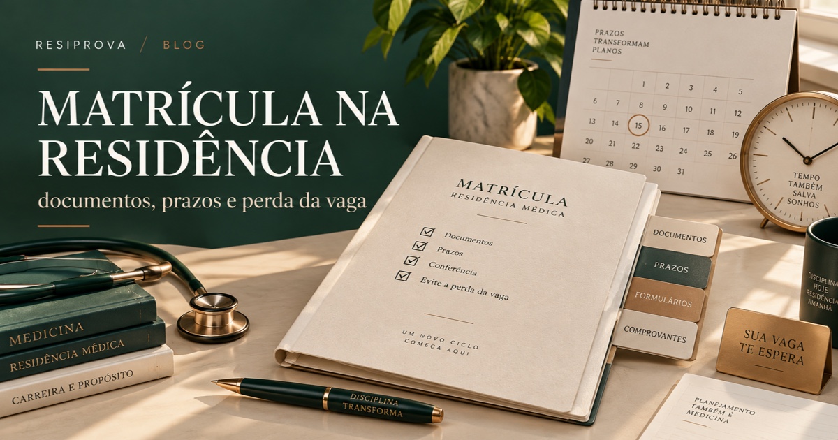 Pasta de matrícula com documentos, calendário e prazos da residência médica
