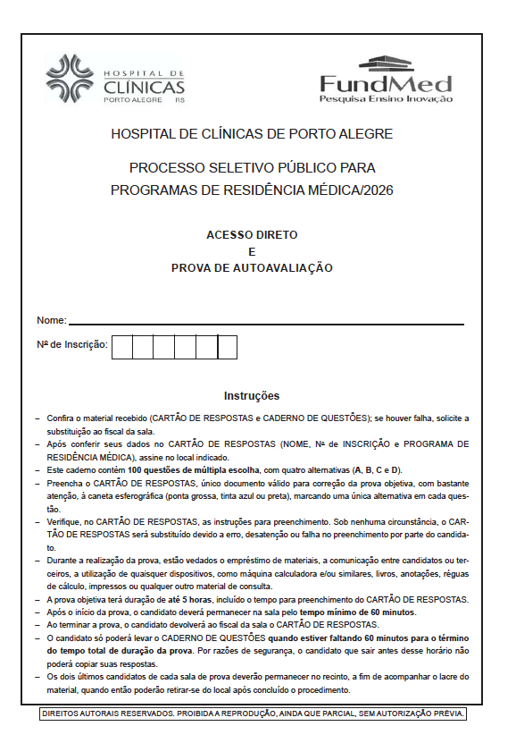 Capa oficial — HCPA 2026 · Acesso Direto e Autoavaliação