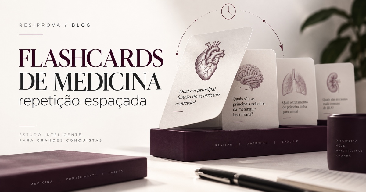 Sequência de flashcards de medicina espalhados representando intervalos de repetição espaçada