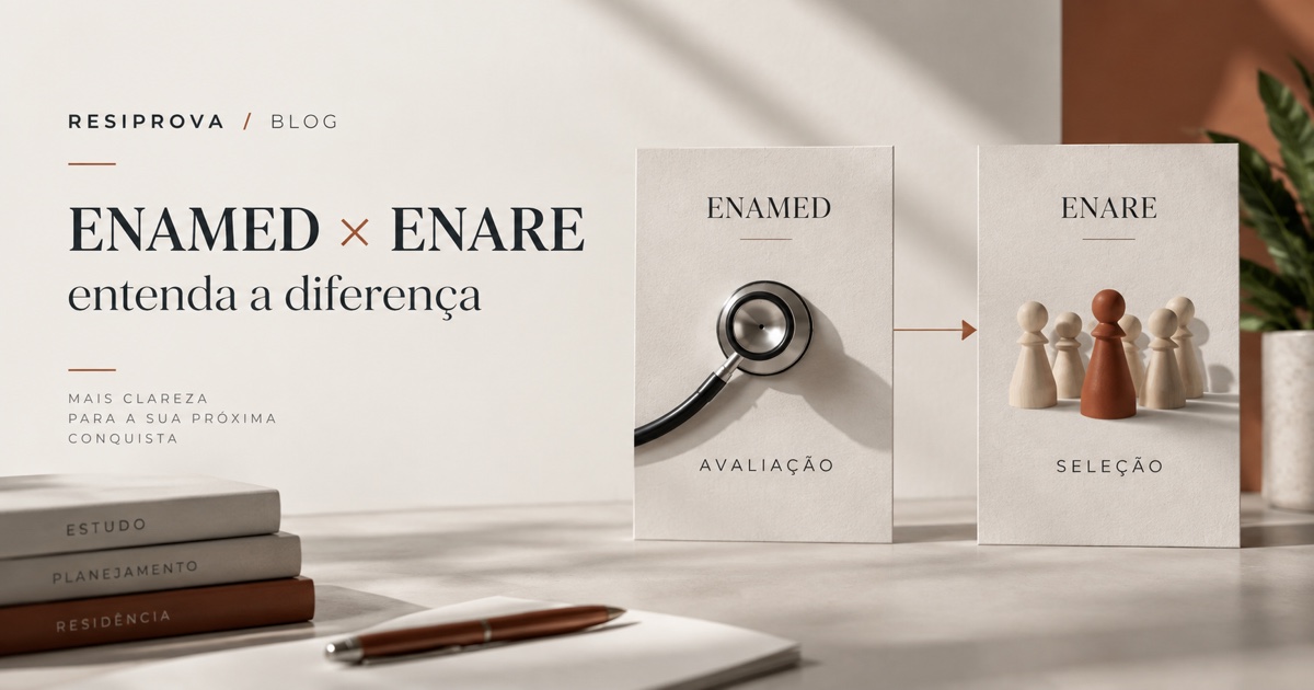 Capa editorial contrastando ENAMED e ENARE lado a lado