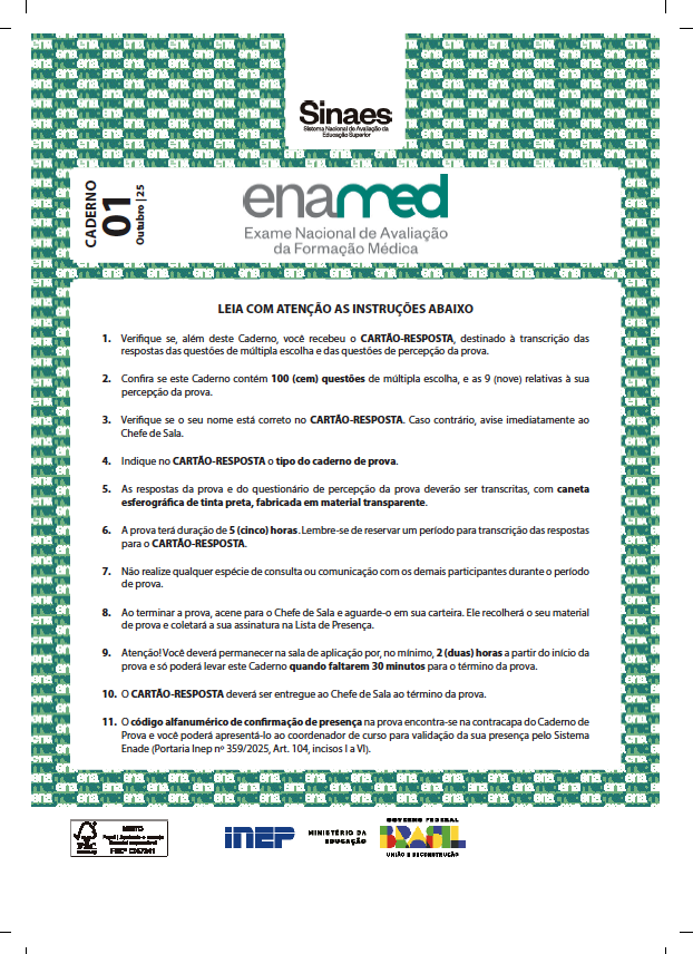 Capa oficial — ENAMED Outubro/2025 · Caderno 01 · 100 questões