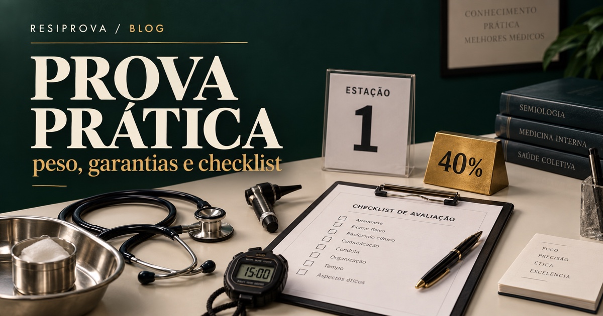 Estação de prova prática com checklist, cronômetro e peso da avaliação