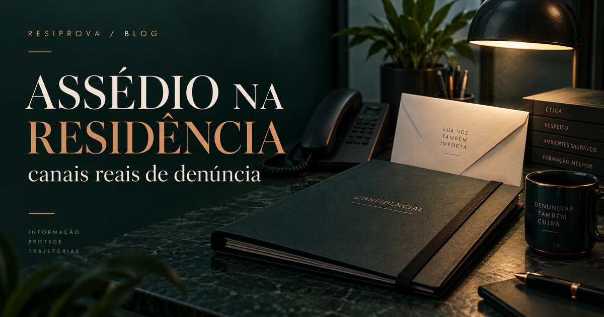 Dossiê confidencial representando canais de denúncia de assédio na residência médica